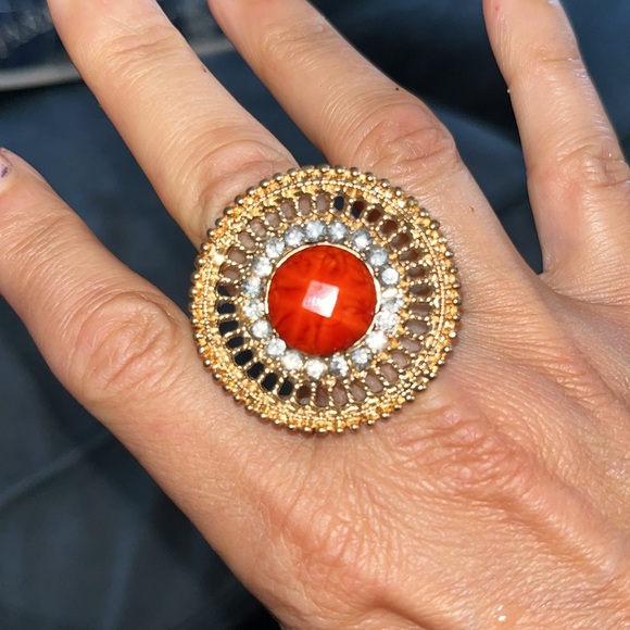 Set of TWO , adjustable beautiful gold faux coral rings with rhinestones!! - Picture 4 of 5